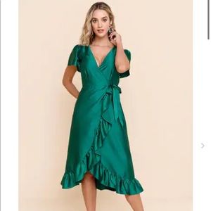 Satin Wrap Midi Dress